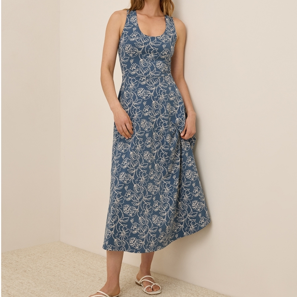 Floral Blue Maxi Dress, LARGE